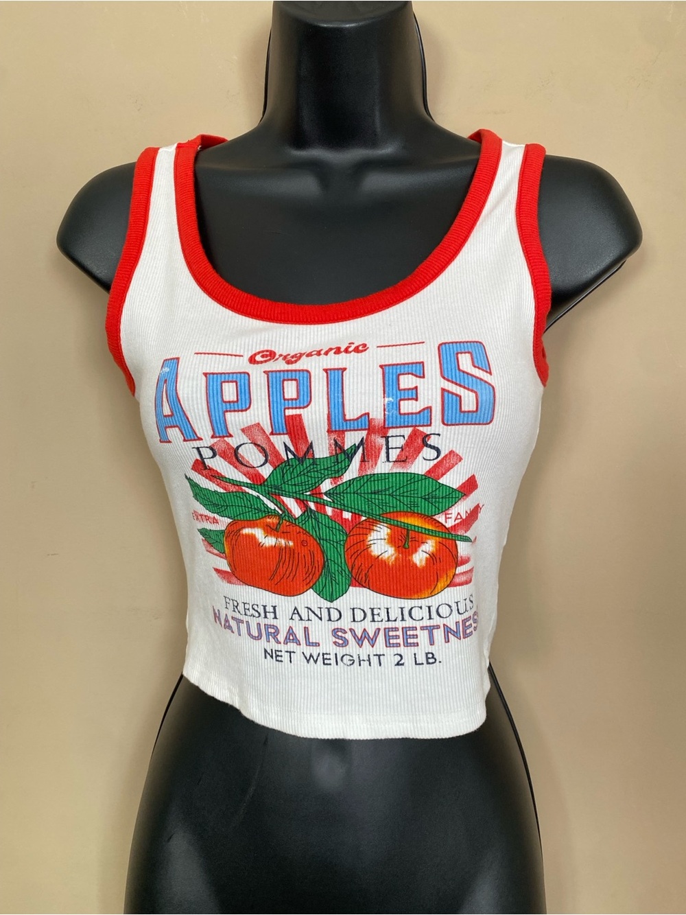 Apples Graphic Crop Tank Top - White/Red